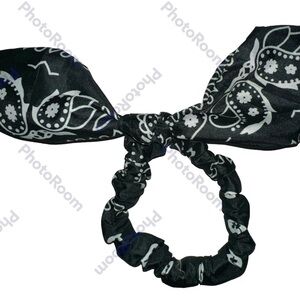 Bandana multi print dark green hair tie scrunchie hand made USA cotton fun gift